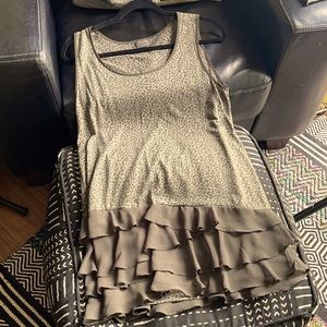 Moss Green soft leopard print ruffle bottom tank dress or with leggings size M